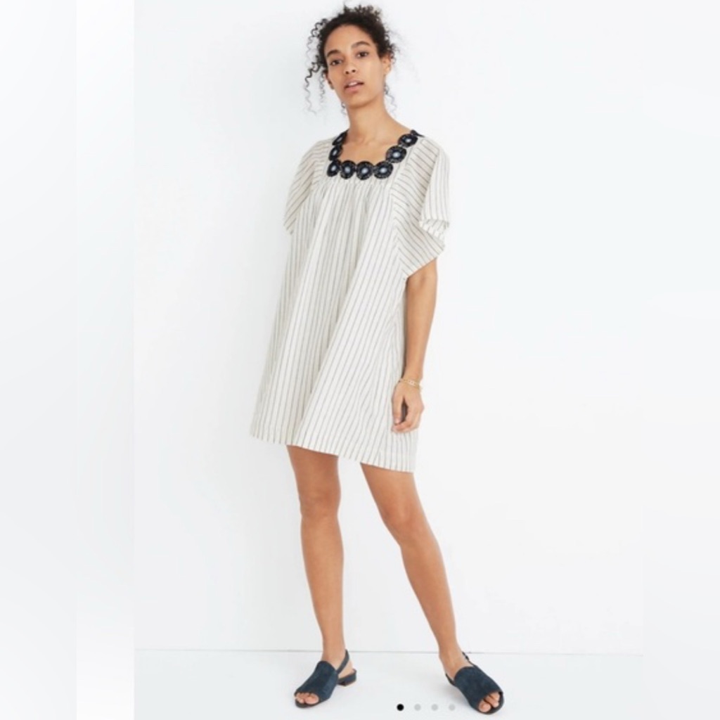 Madewell Short Sleeve Embroidered Neck Dress - S